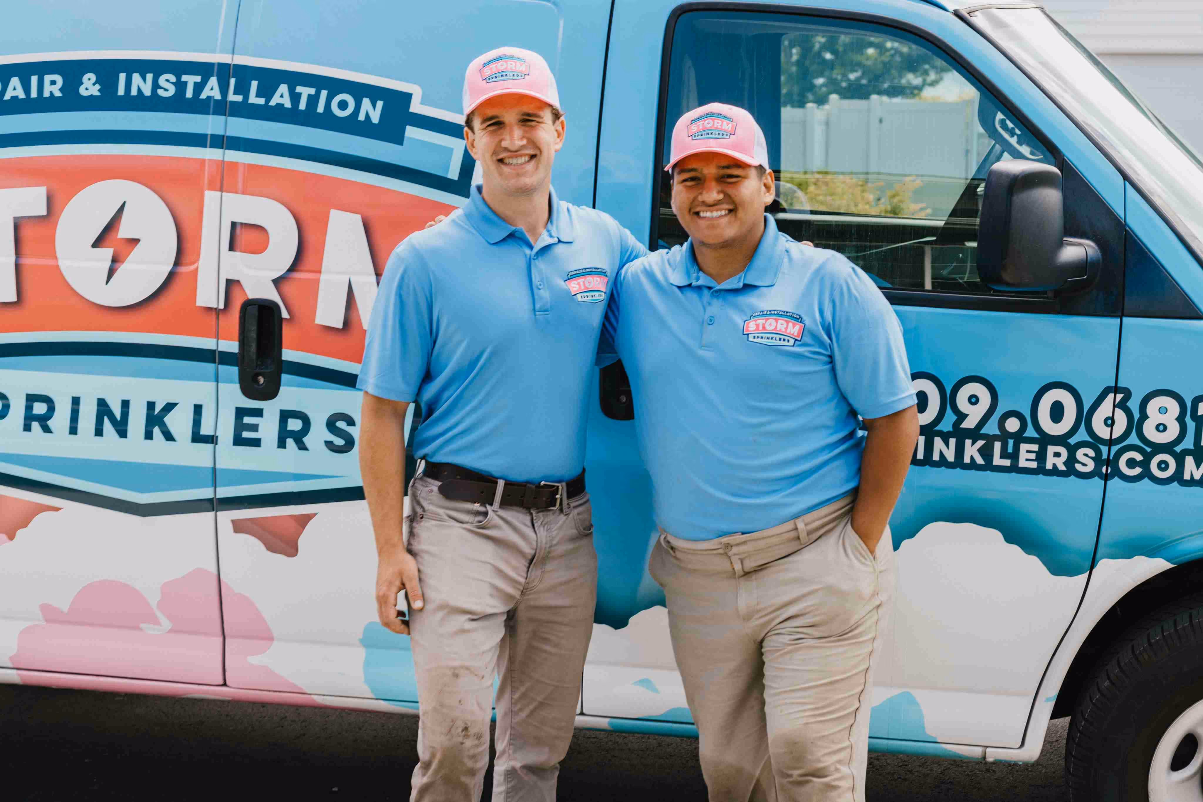 Storm Sprinklers installation crew and service van