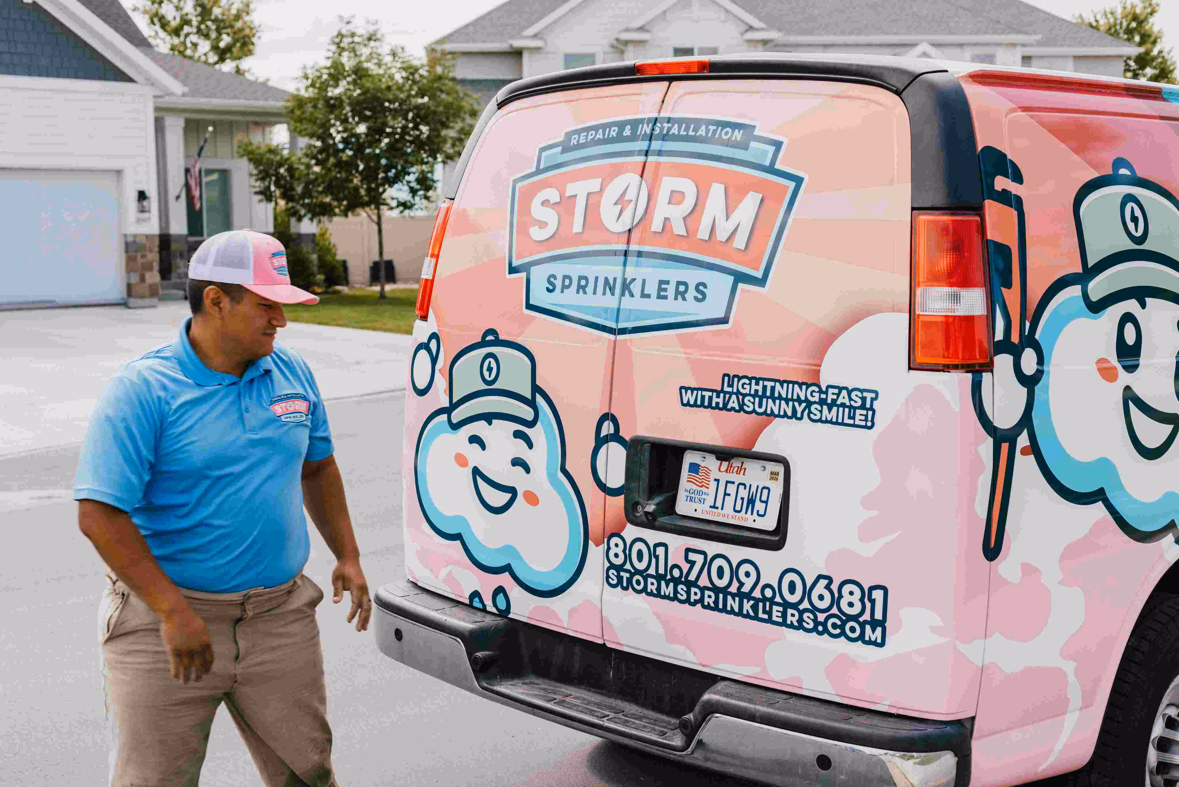 Storm Sprinklers service van and technicians for Utah sprinkler maintenance plans